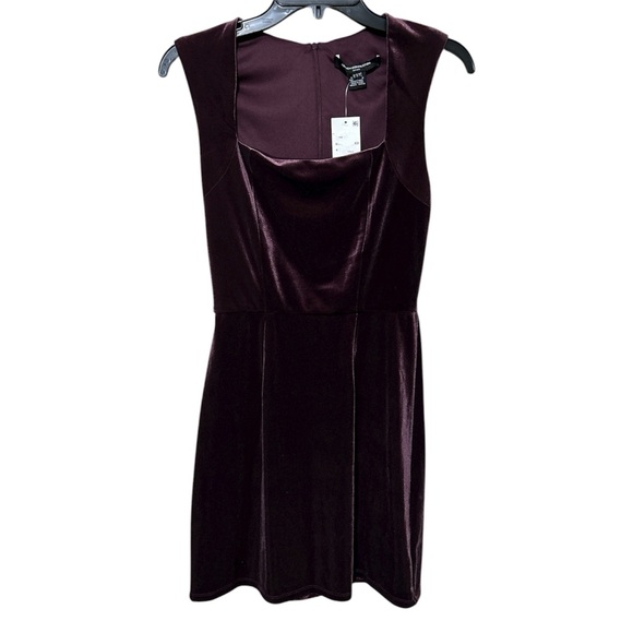 French Connection Women's Stretch Velvet Square-Neck Mini Dress Burgundy Red - Picture 1 of 5